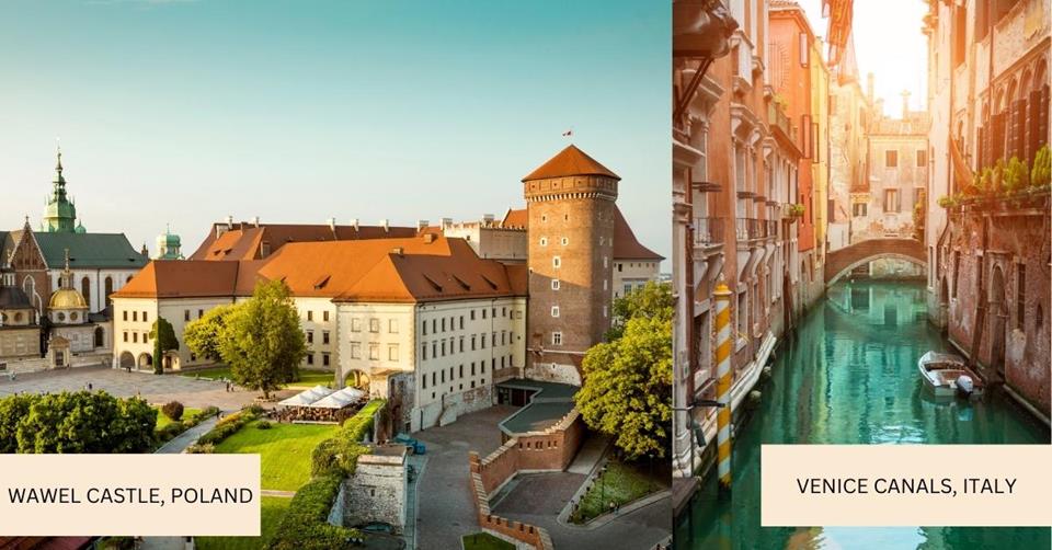 2 images - Wawel Castle and Venice Canals
