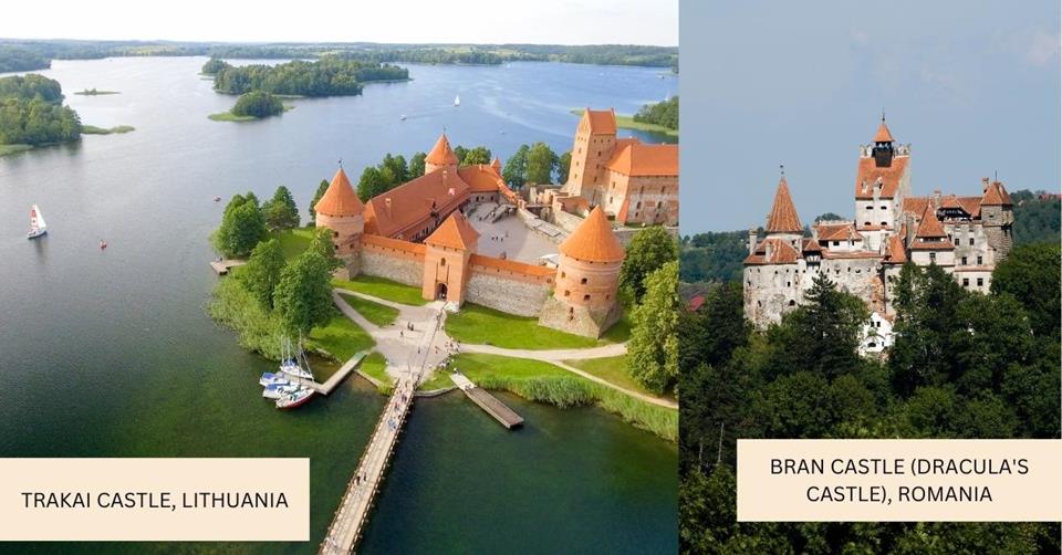 2 images - Trakai Castle and Bran Castle