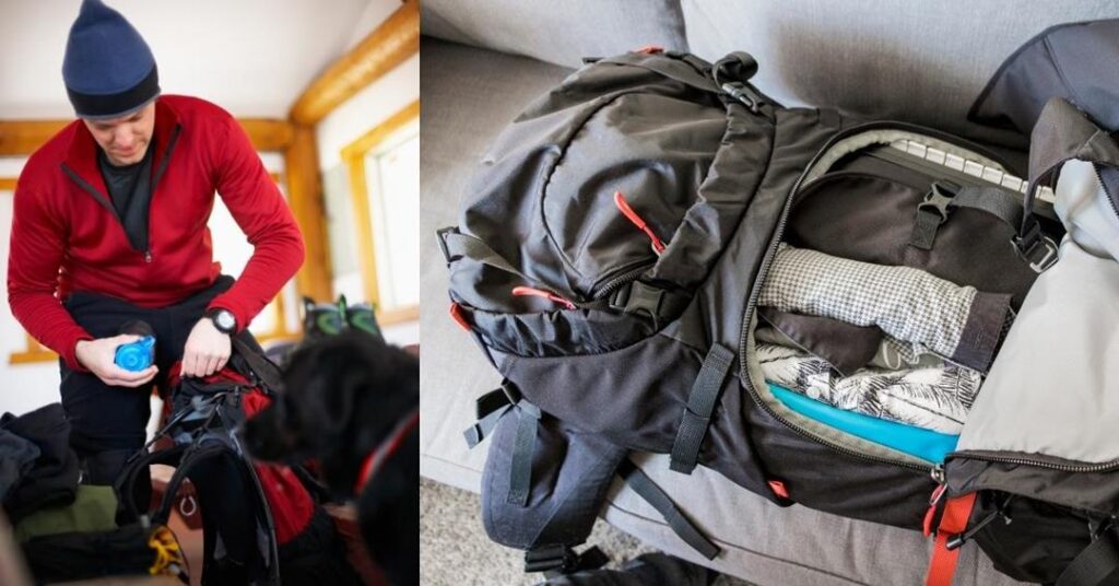 a guy wearing a hat packing his backpack, a backpack full of clothes - Packing For 3 Weeks Winter Holiday
