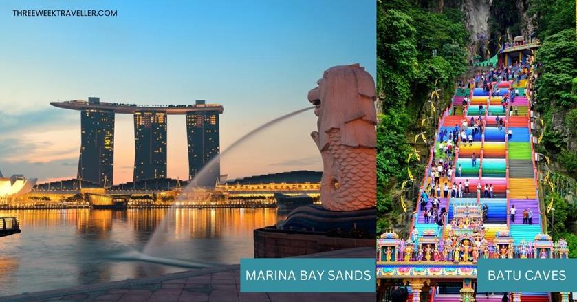 2 images - Marina Bay Sands in Singapore and Batu caves in Malaysia