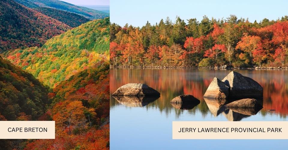 2 images - Cape Brenton and Jerry Lawrence Provincial Park in Nova Scotia, Canada - Best Fall Destinations For a 3-week Trip
