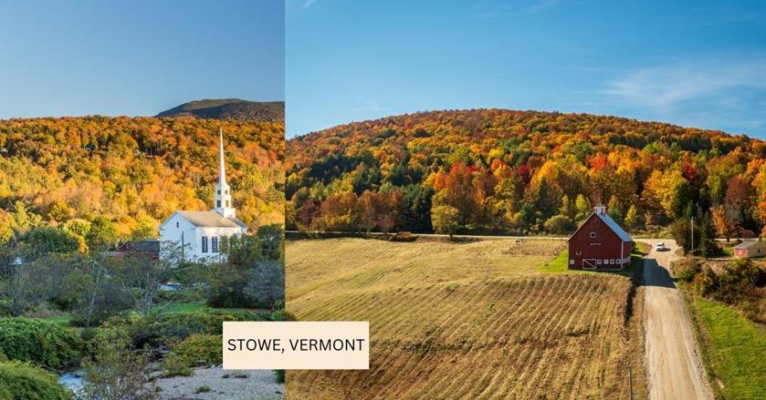 2 images - fall foliage from Stowe, Vermont