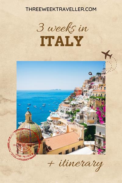 A 3-week Italy itinerary includes exploring Rome's ancient sites, Venice's canals, and Florence's art. Enjoy the Amalfi Coast's stunning scenery, Tuscany's vineyards, and Milan's fashion and culture for a diverse and unforgettable Italian adventure. via @threeweektraveller