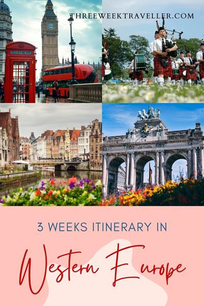 A 3-week Western Europe itinerary includes exploring Paris's landmarks, Amsterdam's canals, and Berlin's history. Enjoy Switzerland's Alps, Italy's art in Florence, and Spain's vibrant Barcelona. Experience diverse cultures, stunning landscapes, and rich histories. via @threeweektraveller