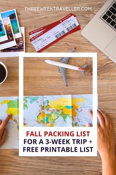 For a 3-week autumn trip, pack versatile layers, a warm jacket, and comfortable walking shoes. Include a scarf, gloves, and a hat for chilly days. Bring travel-sized toiletries, an umbrella, and essential electronics like chargers. via @threeweektraveller